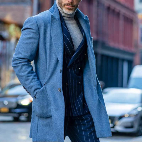 Men's Casual Retro Solid Color Lapel Mid-length Coat 9261111607480