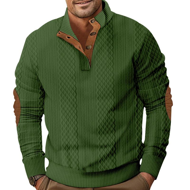 Men's Casual Color Block Jacquard Stand Collar Sweatshirt Dtt25081907