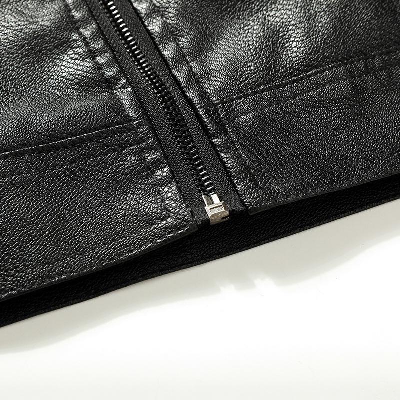 Men's Solid Lapel Zipper Leather Jacket 9261094895800