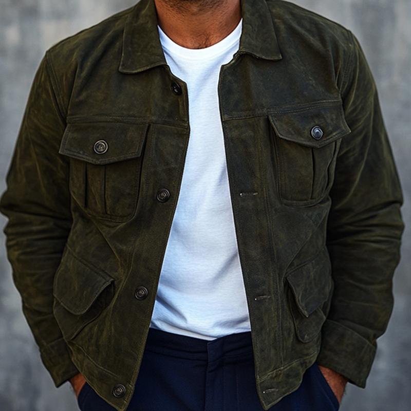 Men's Vintage Dark Green Suede Jacket 9885838147768