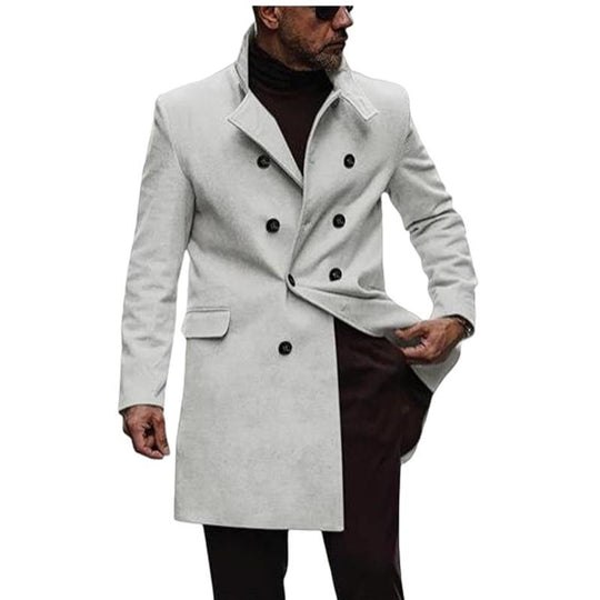 Men's Solid Color Double-breasted Stand Collar Coat 9261105217720