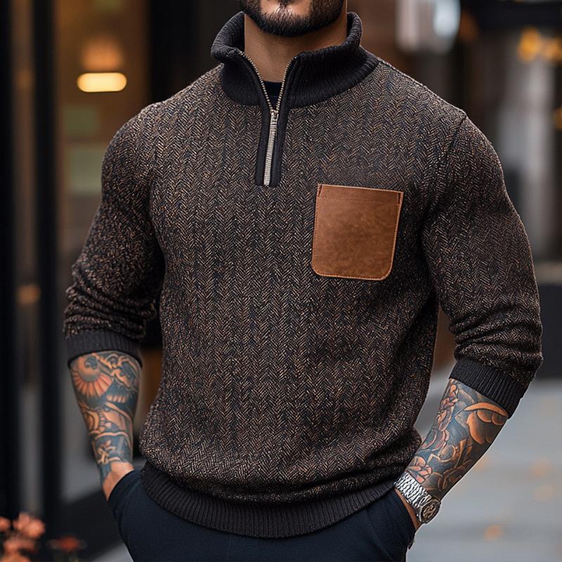 Men's Retro Casual Herringbone Stitching Stand Collar Sweatshirt 9873140842680