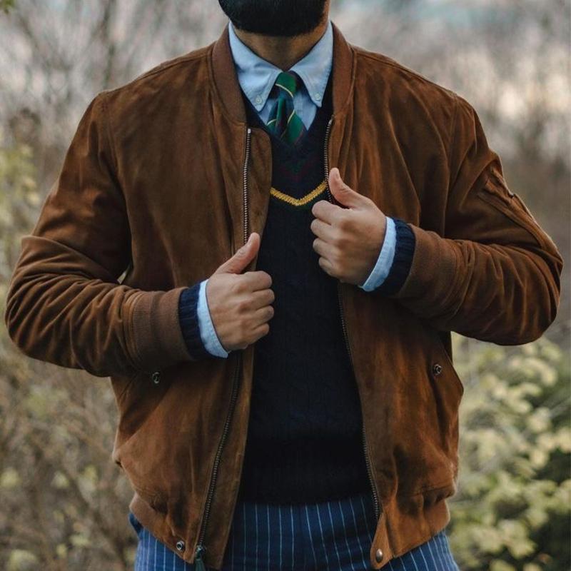 Men's Vintage Suede Zip-Up Jacket 9886817681592