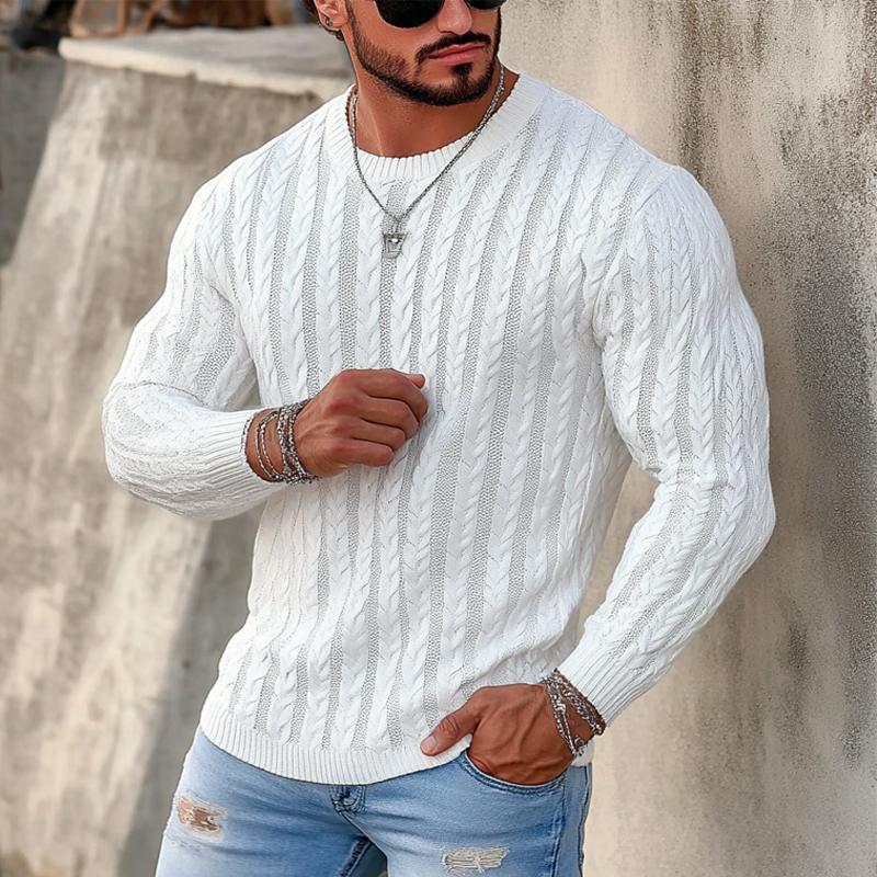 Men's Solid Color Twisted Crew Neck Knitted Sweater 9260833472696