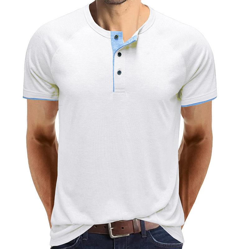 Men's Casual Contrasting Henley Collar Short Sleeve T-Shirt 9261135528120