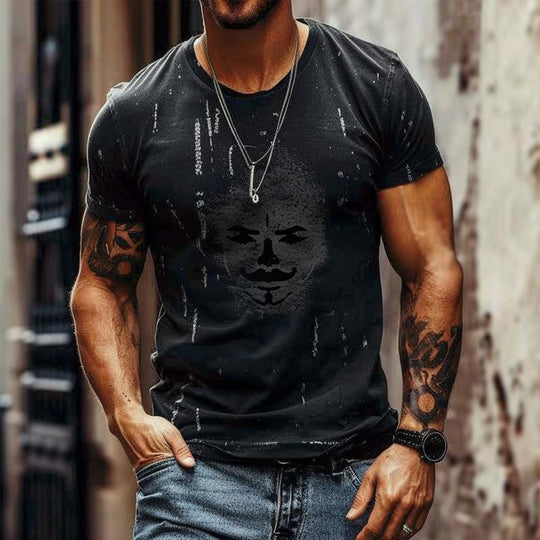 Men's Retro Round Neck Printed Short Sleeve T-Shirt Dtt25081919
