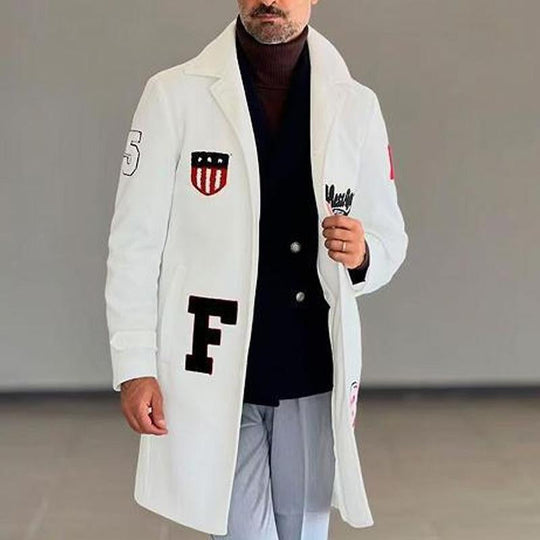 Men's Lapel Mid-length Lettered Coat 9261111771320