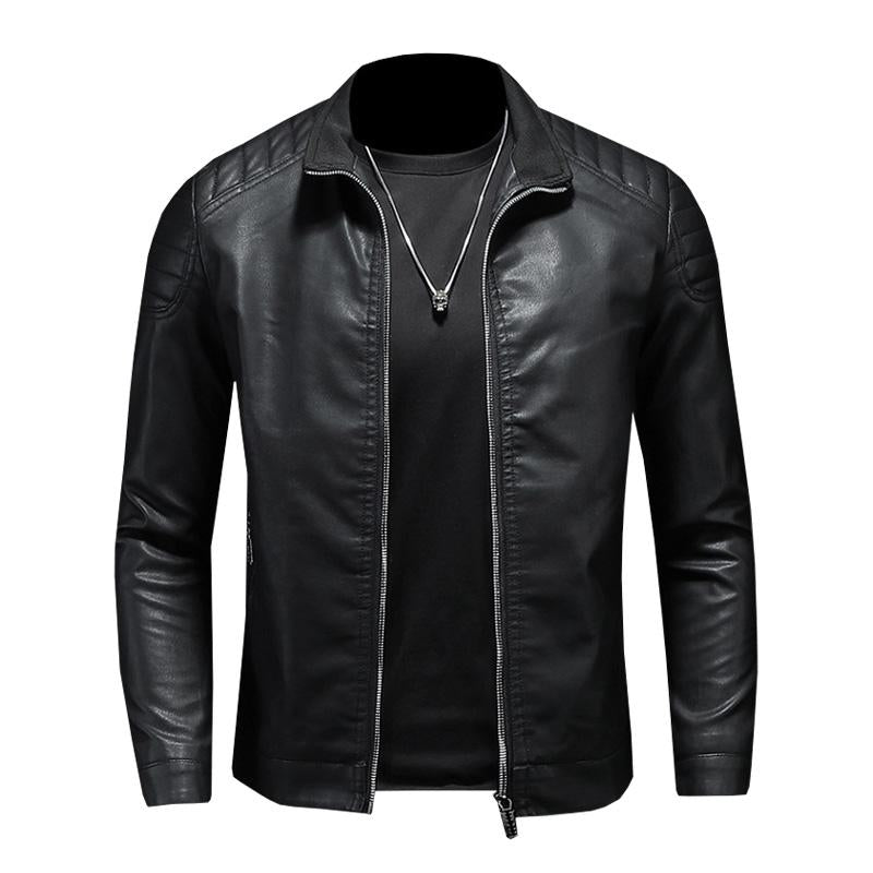 Men's Casual Stand Collar Zipper Slim Leather Jacket 9261085556920