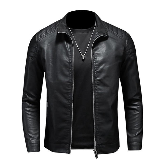 Men's Casual Stand Collar Zipper Slim Leather Jacket 9261085556920