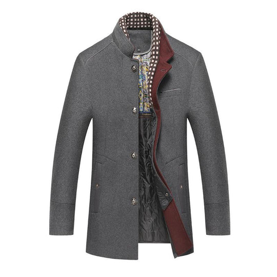 Men's Casual Solid Color Scarf Collar Mid-length Coat 9261106200760