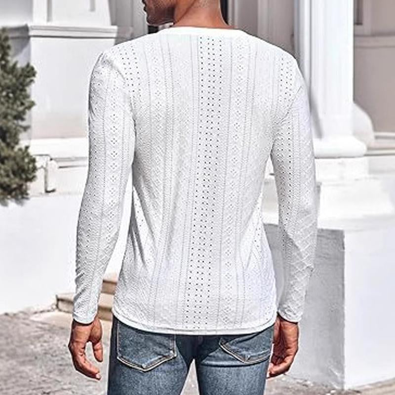 Men's Knitted Jacquard V-neck Long-sleeved T-shirt 9261136445624
