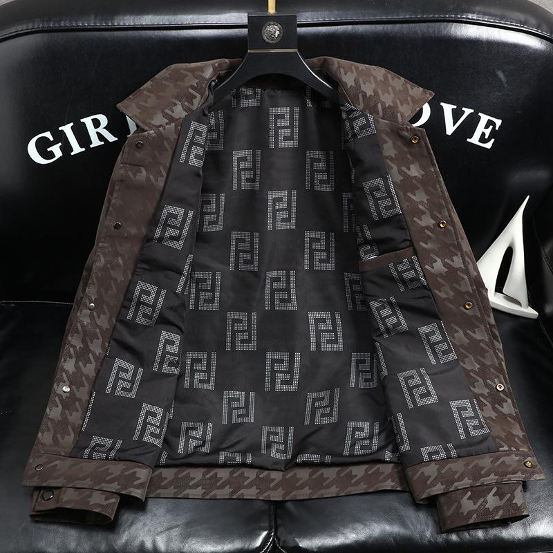 Men's Lapel Plaid Leather Jacket 9261096829112
