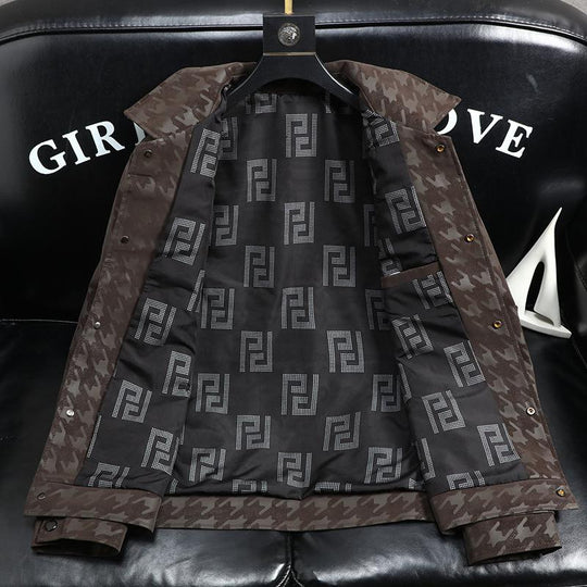 Men's Lapel Plaid Leather Jacket 9261096829112