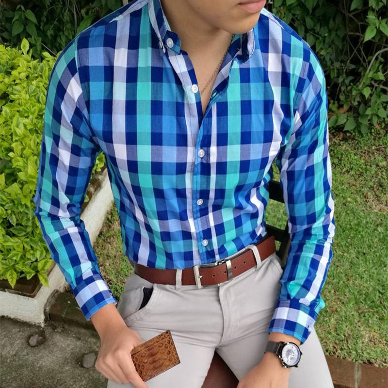 Men's Vintage Casual Plaid Button Lapel Long Sleeve Shirt 9888006897848