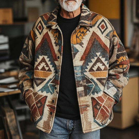 Men's Retro Casual Ethnic Style Lapel Printed Jacket 9880236294328