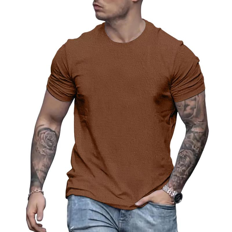 Men's Round Neck Solid Color Casual Short-sleeved T-shirt 9261141164216