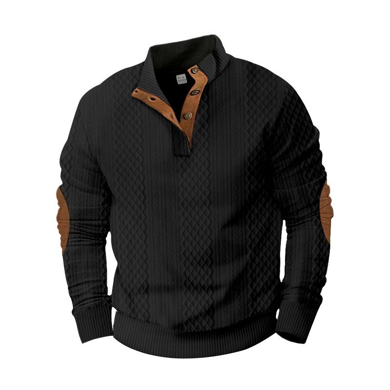 Men's Casual Color Block Jacquard Stand Collar Sweatshirt Dtt25081907