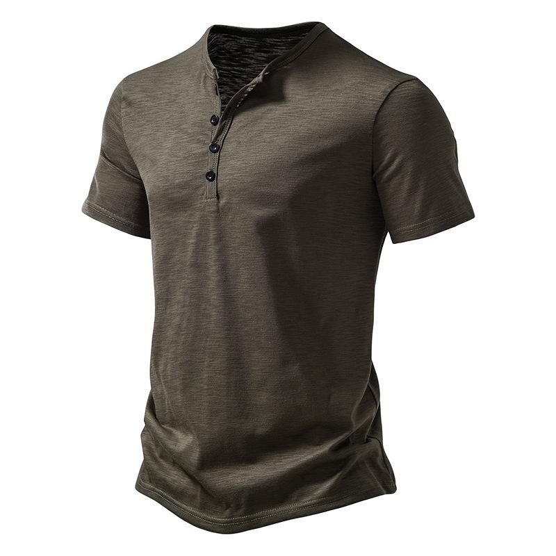 Men's Slub Cotton Henley Collar Short Sleeve T-shirt 9261127532728