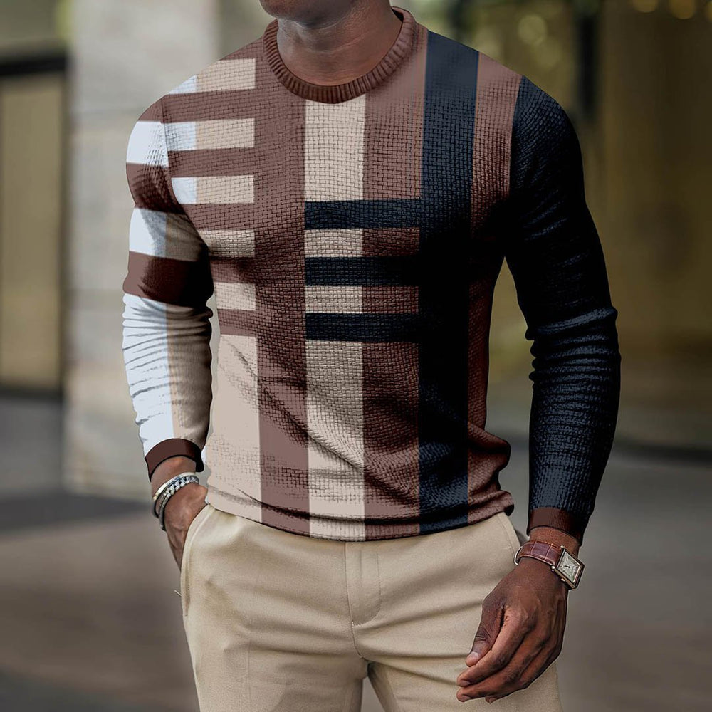 Men's Retro Casual Geometric Print Round Neck Long Sleeve T-Shirt 9261135724728