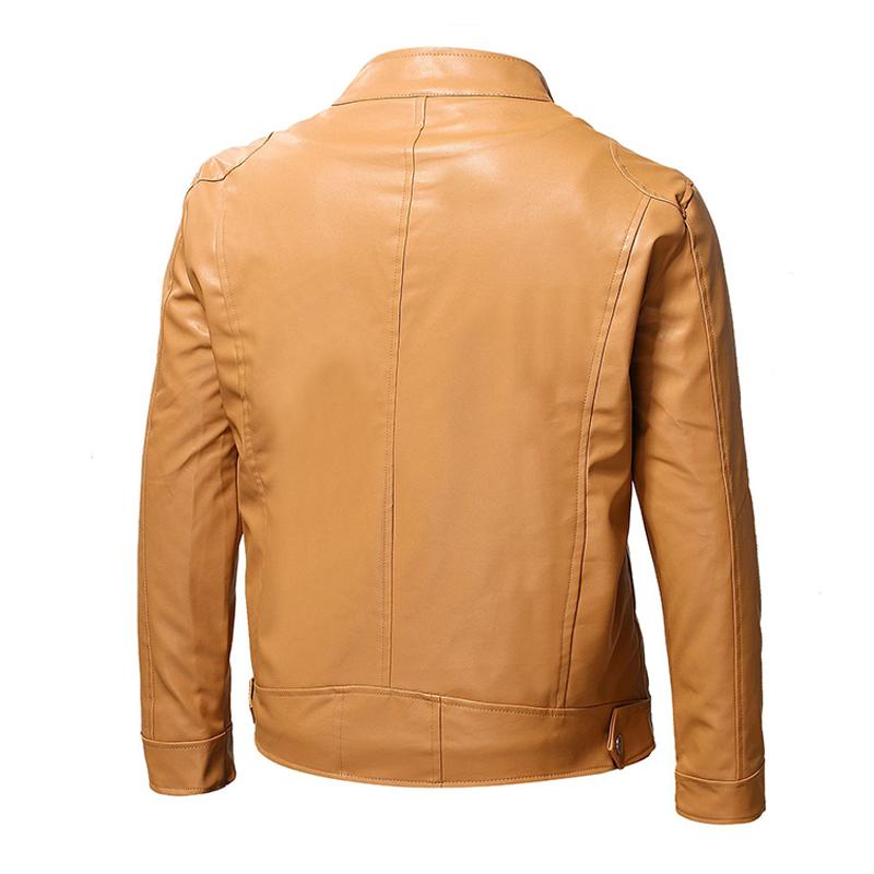 Men's Casual Solid Color Stand Collar Fleece Warm Zipper Leather Jacket 9261086769336