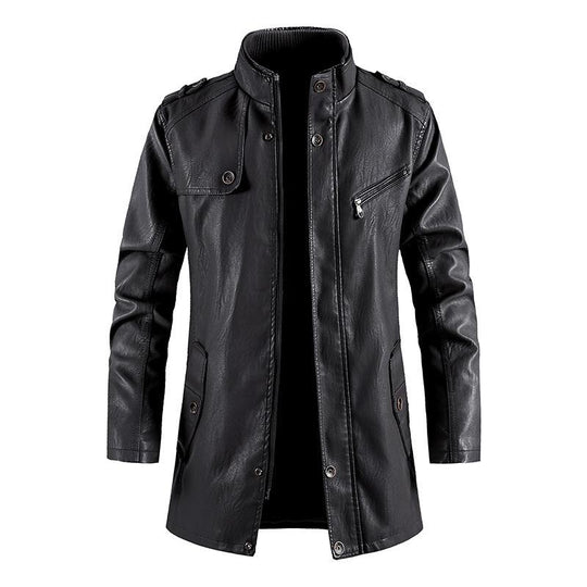 Men's Mid-length Stand Collar Leather Coat 9261108854968