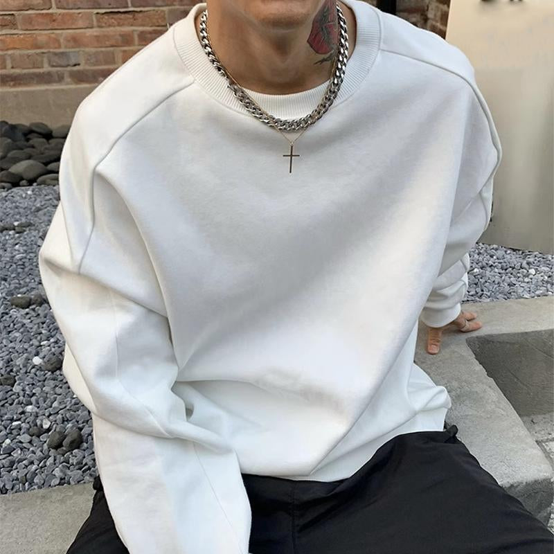Men's Vintage Solid Color Loose Long Sleeve Sweatshirt 9262178861240