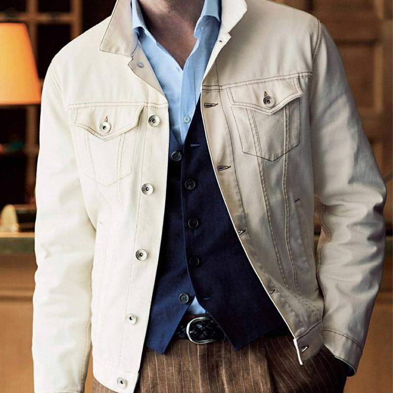 Men's Vintage White Denim Button Jacket 9878728900792