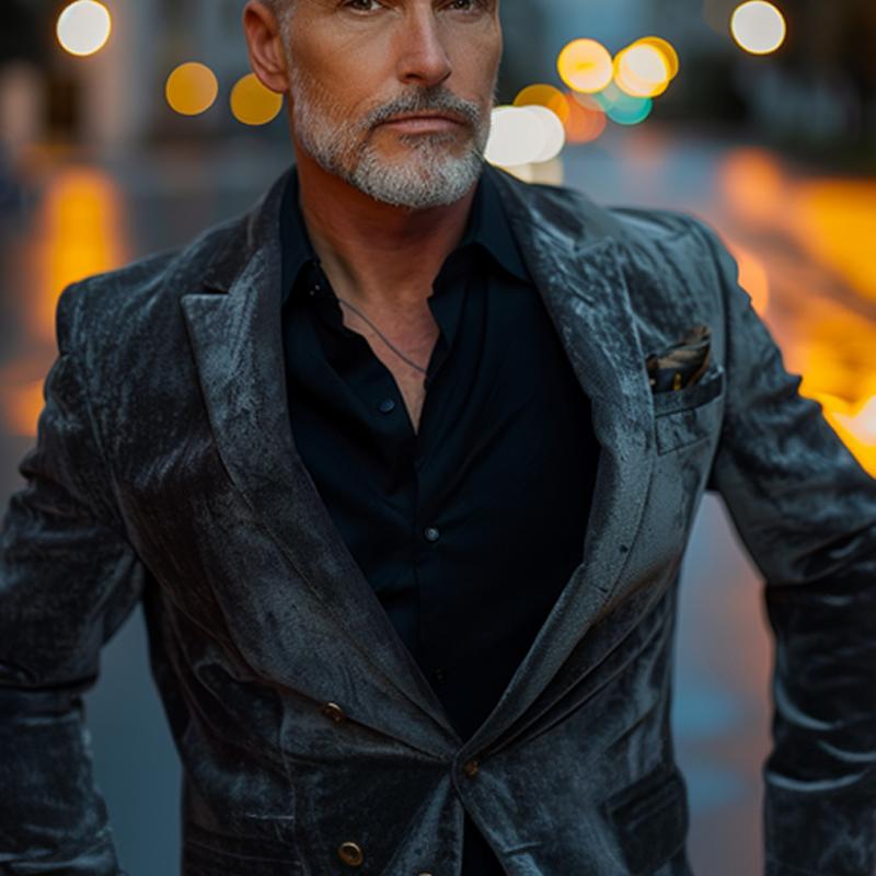 Men's Solid Velvet Button Blazer Dtt25081906
