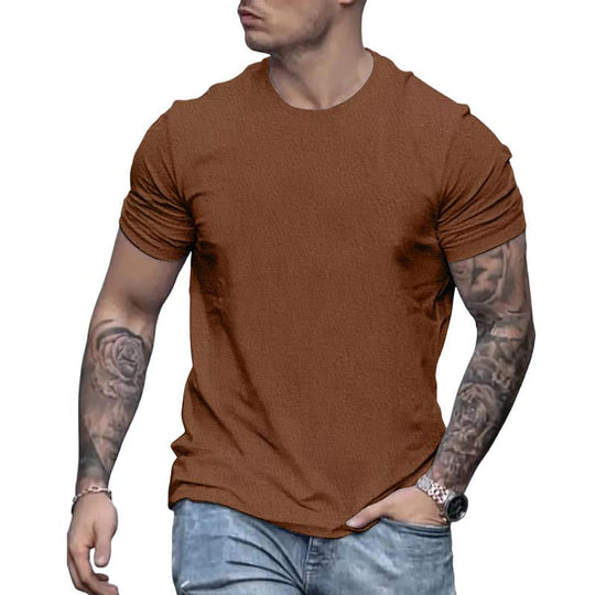Men's Round Neck Solid Color Casual Short-sleeved T-shirt 9261141164216