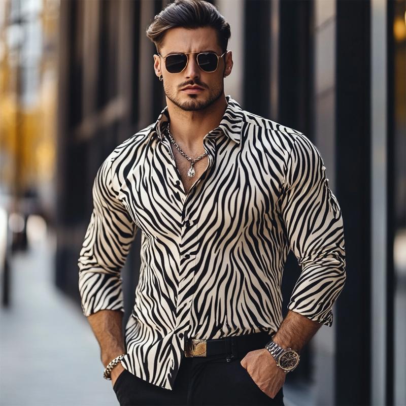 Men's Vintage Zebra Print Long Sleeve Shirt 9885840375992