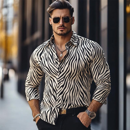 Men's Vintage Zebra Print Long Sleeve Shirt 9885840375992