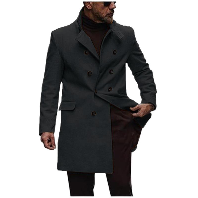 Men's Solid Color Double-breasted Stand Collar Coat 9261105217720