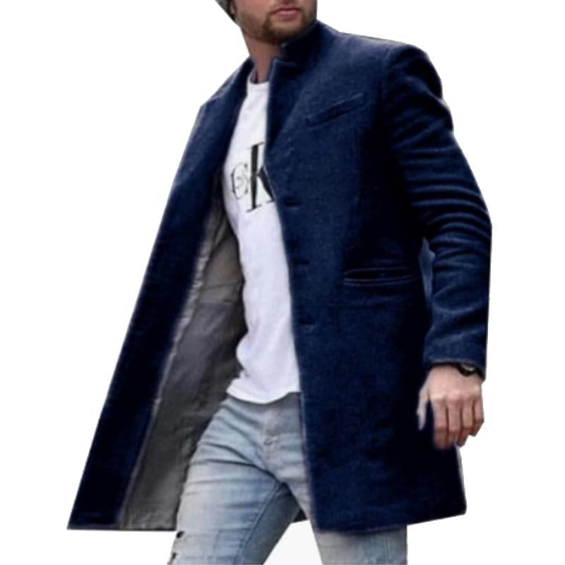 Men's Retro Solid Color Casual Stand Collar Mid-Length Coat 9261104332984