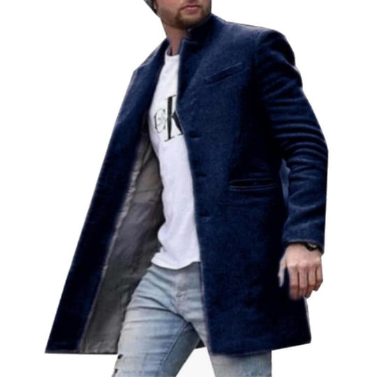 Men's Retro Solid Color Casual Stand Collar Mid-Length Coat 9261104332984