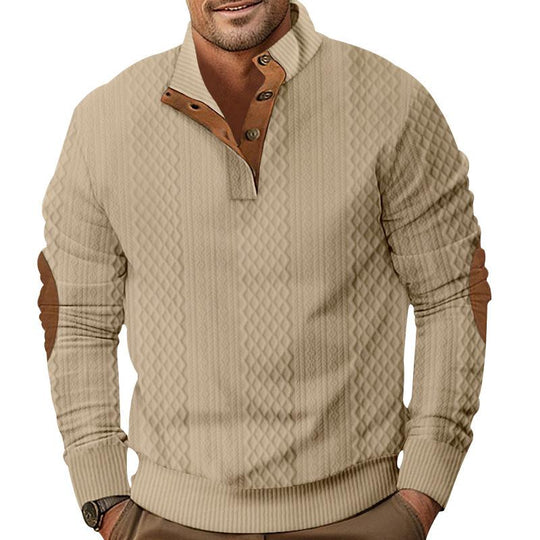 Men's Casual Color Block Jacquard Stand Collar Sweatshirt Dtt25081907