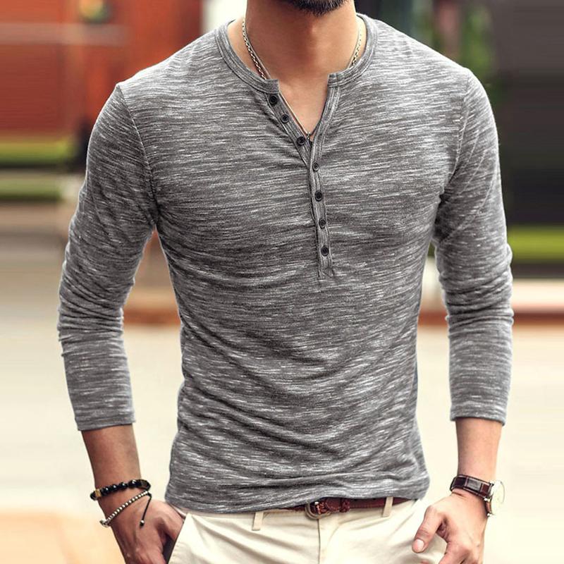 Men's Round Neck Solid Color Henley Shirt 9261122257080