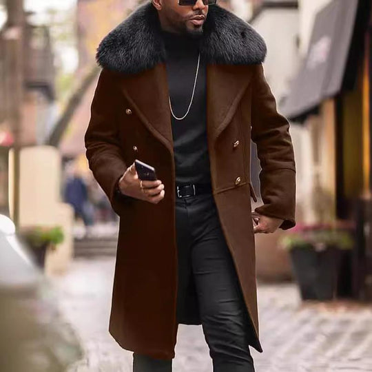 Men's Winter Fur Collar Mid-length Coat 9261109444792