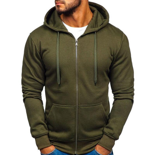 Men's Solid Color Zip Hooded Drawstring Sweatshirt DTT25082002