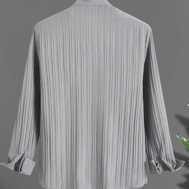 Men's Solid Color Striped Textured Stand Collar Long Sleeve Shirt 9885320675512