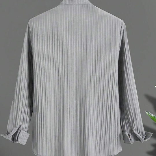Men's Solid Color Striped Textured Stand Collar Long Sleeve Shirt 9885320675512