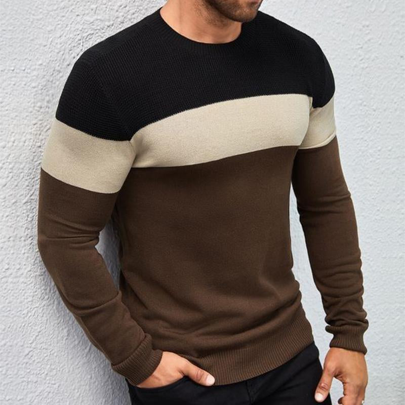 Men's Retro Casual Colorblock Crewneck Sweater 9262183088312