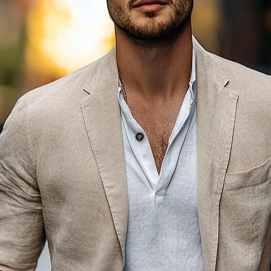 Men's Cotton and Linen Casual Button Blazer 9888005816504
