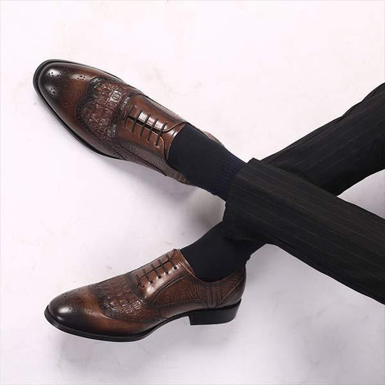 MEN'S BROGUE OXFORD CROCODILE LEATHER SHOES 9261846593720