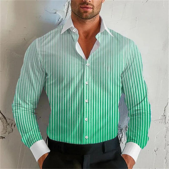 Men's Gradient Striped Lapel Long Sleeve Shirt 9261807861944