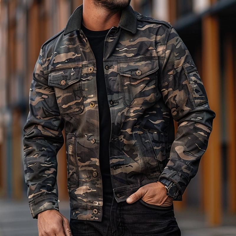 Men's Camouflage Patchwork Lapel Jacket 9877642379448