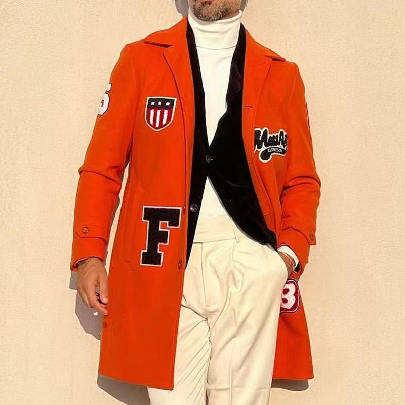 Men's Lapel Mid-length Lettered Coat 9261111771320