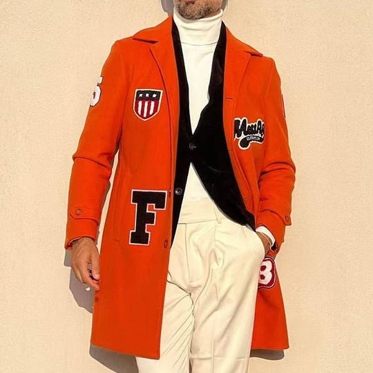Men's Lapel Mid-length Lettered Coat 9261111771320
