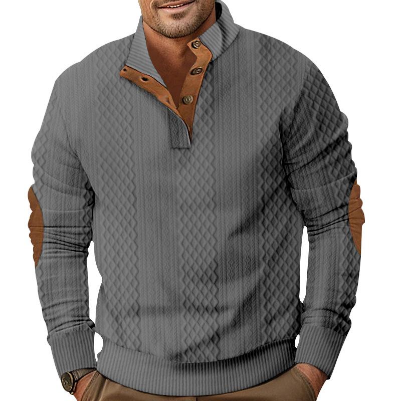 Men's Casual Color Block Jacquard Stand Collar Sweatshirt Dtt25081907