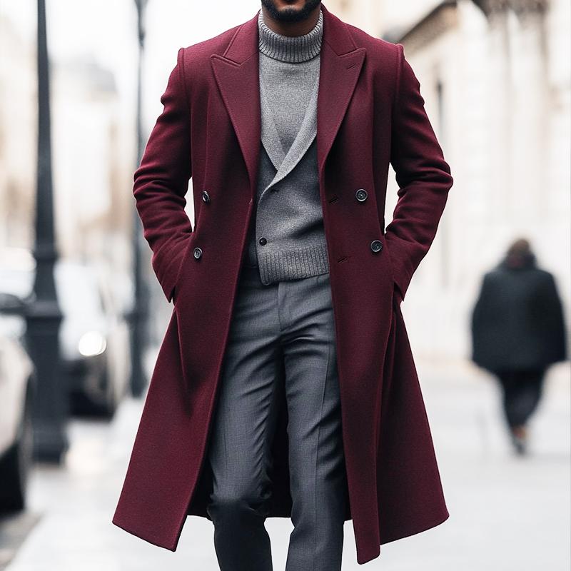 Men's Retro Casual Solid Color Mid-Length Button Coat 9877216559288