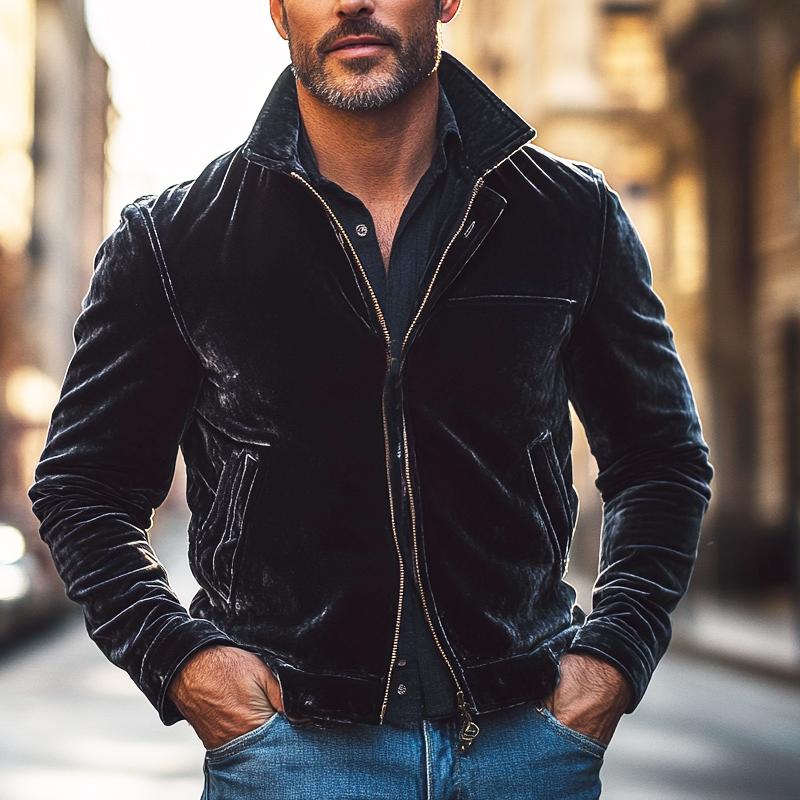 Men's Velvet Lapel Zip-Up Jacket 9879658070200